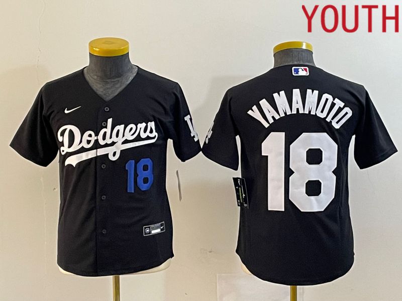 Youth Los Angeles Dodgers #18 Yamamoto Black Nike Game MLB Jersey style 3->youth mlb jersey->Youth Jersey